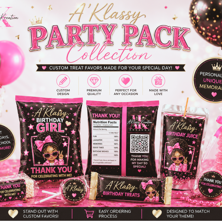 A’Klassy Party Pack Collection | Custom Treat Favors & Party Snacks