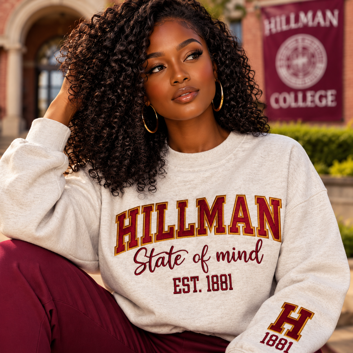 Hillman College Embroidered Sweatshirt | A Different World Inspired