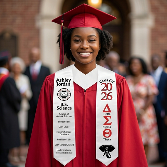 Deluxe Custom Graduation Stole | Fully Decorated | 3 Images, Degree, Organization & Achievements | Class of 2026