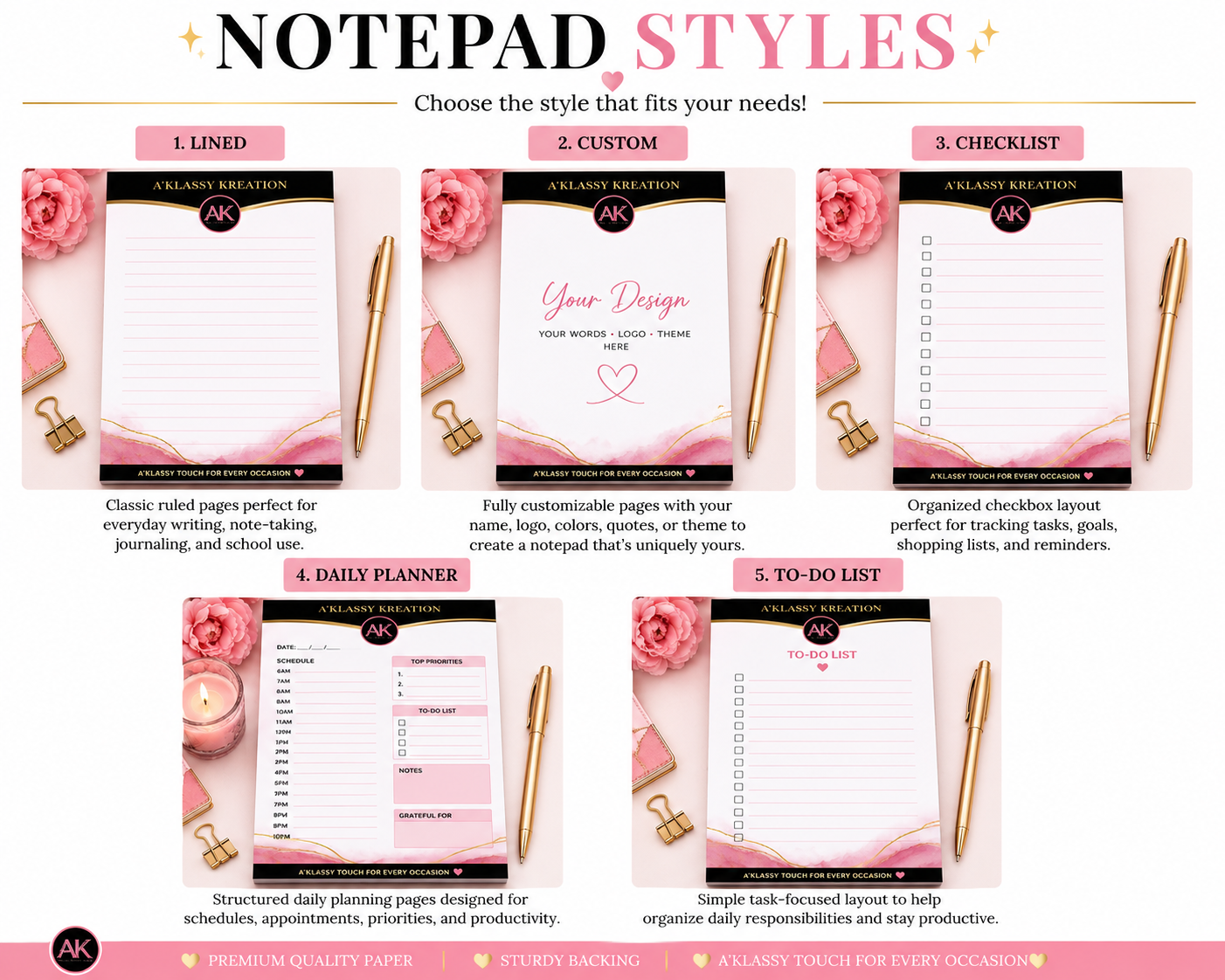 Custom A5 Tearaway Notepad | Personalized Notepad | 5.83” x 8.27” Writing Pad