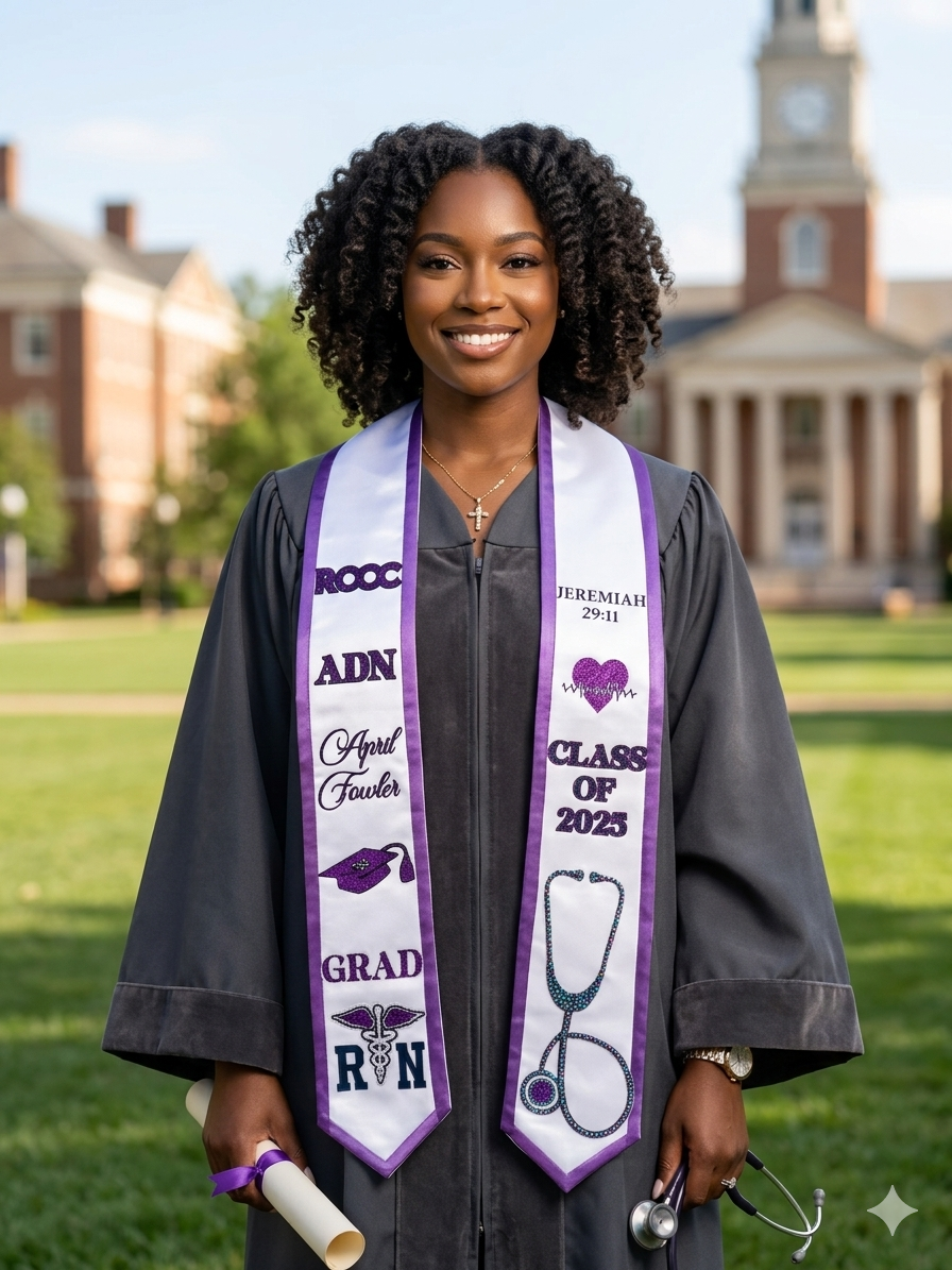 Deluxe Custom Graduation Stole | Fully Decorated | 3 Images, Degree, Organization & Achievements | Class of 2026