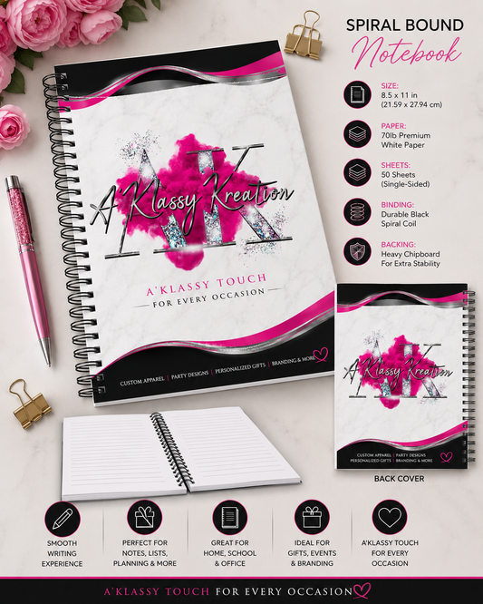 Custom 8.5” x 11” Spiral Bound Notebook | Personalized Writing |