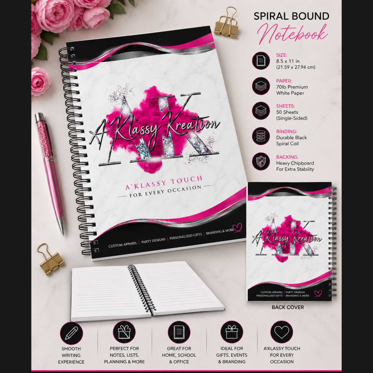 Custom 8.5” x 11” Spiral Bound Notebook | Personalized Writing |